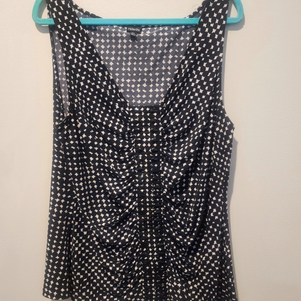 Rafaella Black & White Sleeveless Top with Embellishments - Size XL